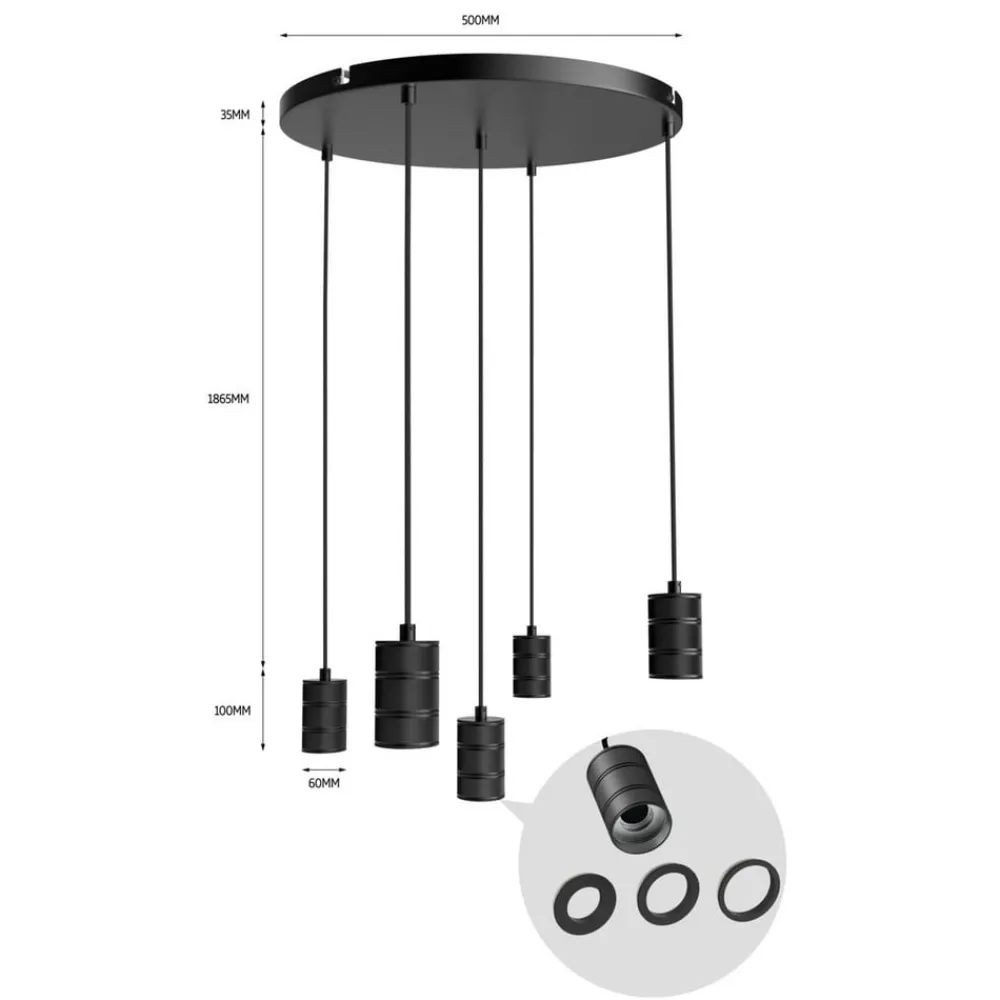 Calex Pendellamper > Retro pendellampe, rund, 5 lyskilder, sort