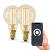 Filament Pære|Smarte Lyskilder ^ Calex Smart E14 P45 4,5W 1800-3000K dæmper guld 2stk