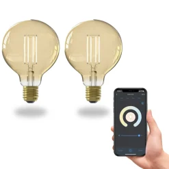 Dæmpbar Led-Pære|Filament Pære ^ Calex Smart LED globepære E27 G95 7W CCT sæt med 2 stk