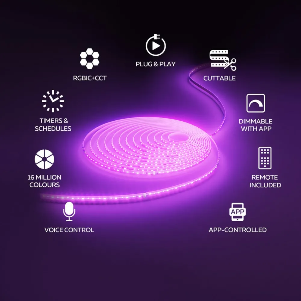 Calex Led Strips > Smart LED-strip, længde 30 m, RGB, CCT fjernbetjening
