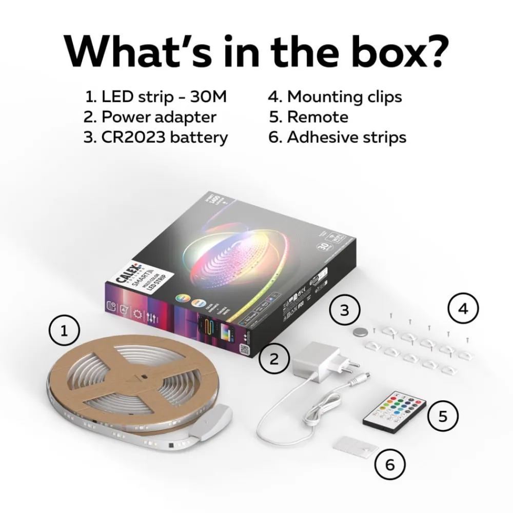 Calex Led Strips > Smart LED-strip, længde 30 m, RGB, CCT fjernbetjening