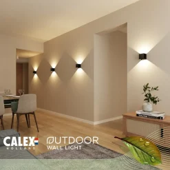 Calex Væglamper > udendørs LED-væglampe Cube, op/ned, højde 10 cm, sort