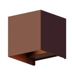 Væglamper ^ Calex udendørs LED-væglampe Cube, op/ned, højde 10 cm, rustbrun