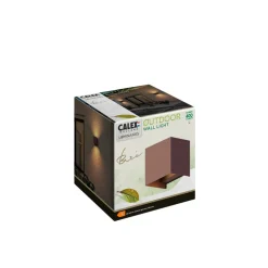 Væglamper ^ Calex udendørs LED-væglampe Cube, op/ned, højde 10 cm, rustbrun