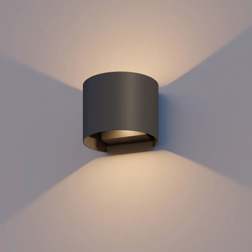 Væglamper ^ Calex udendørs LED-væglampe oval, op/ned, højde 10 cm, sort