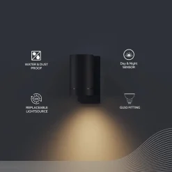 Væglamper ^ Calex udendørs væglampe Alba GU10, Downlight, sort, sensor
