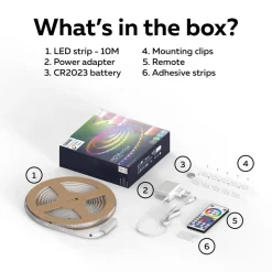 Dekorationsbelysning|Led Strips ^ Calex Vista LED-strip, længde 10 m, RGB, CCT fjernbetjening