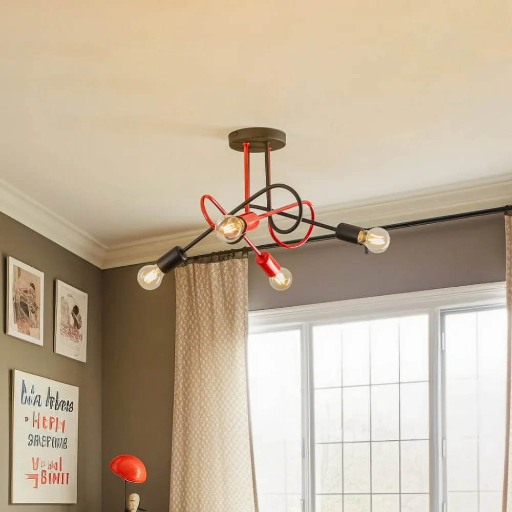 HELAM Loftlamper > Cambridge loftlampe, 4 lyskilder, sort-rød