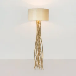 Holländer Gulvlamper|Gulvlamper > Capri gulvlampe, guld/ecru, højde 155 cm, hammerslået jern