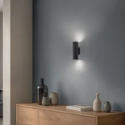 Væglamper ^ SOLLUX LIGHTING Carbon væglampe, sort, højde 20 cm, aluminium, 2 lyskilder.