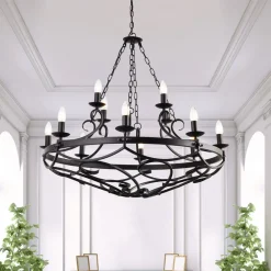 Searchlight Lysekroner > Cartwheel III lysekrone, 12 lyskilder, Ø 89 cm, sort, metal