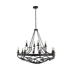 Searchlight Lysekroner > Cartwheel III lysekrone, 12 lyskilder, Ø 89 cm, sort, metal