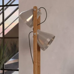 EGLO Gulvlamper|Gulvlamper > Cawton gulvlampe, højde 134,5 cm, stål/brun, 2 lyskilder i stål