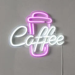 STAR TRADING Dekorationsbelysning > Coffee LED-væglampe, pink/hvid, plexiglas, 40 x 30 cm USB