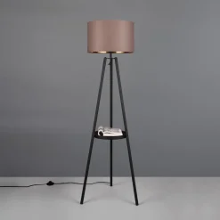 Gulvlamper ^ Reality Leuchten Colette gulvlampe, trebenet fod, sort/gråbrun
