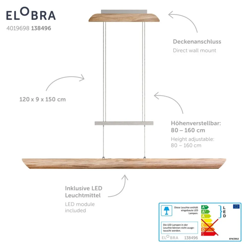 Pendellamper ^ Elobra Colombia S LED-pendellampe, eg natur