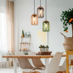 Trio Lighting Pendellamper > Cork hængelampe, flerfarvet, Ø 30 cm, 3 lyskilder, glas/kork