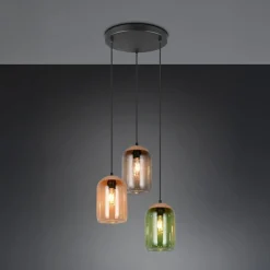 Trio Lighting Pendellamper > Cork hængelampe, flerfarvet, Ø 30 cm, 3 lyskilder, glas/kork