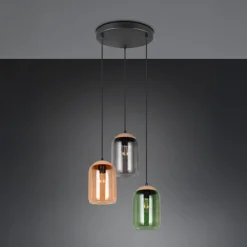 Trio Lighting Pendellamper > Cork hængelampe, flerfarvet, Ø 30 cm, 3 lyskilder, glas/kork