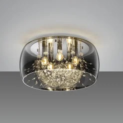 Loftlamper|Loftlamper ^ Trio Lighting Crystel loftslampe af glas, krom, Ø 50 cm