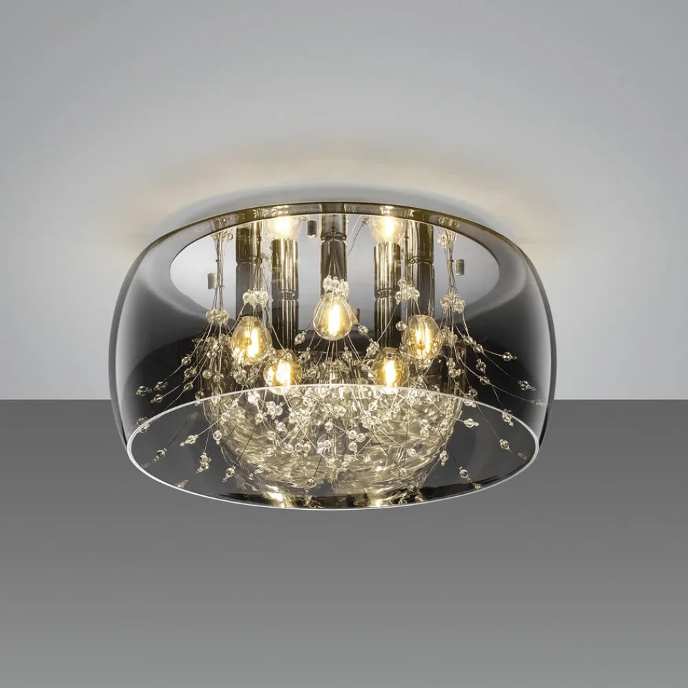 Loftlamper|Loftlamper ^ Trio Lighting Crystel loftslampe af glas, krom, Ø 50 cm