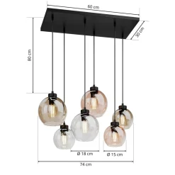 TK Lighting Pendellamper|Pendellamper > Cubus hængelampe, 74 cm, 6 lyskilder, klar/honning/brun, glas