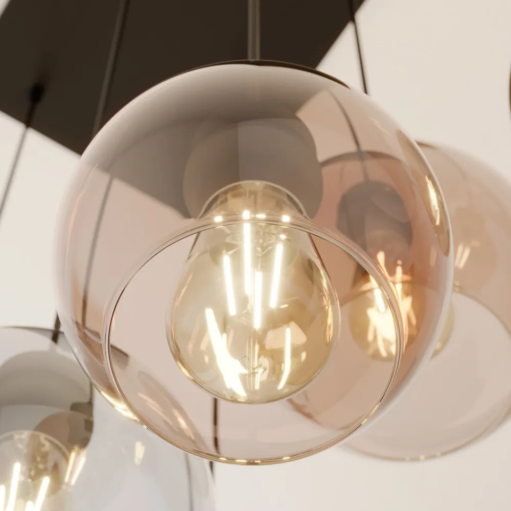 TK Lighting Pendellamper|Pendellamper > Cubus hængelampe, 74 cm, 6 lyskilder, klar/honning/brun, glas