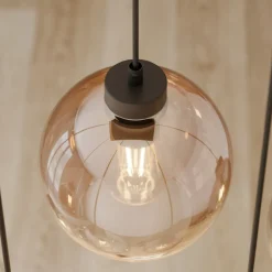 TK Lighting Pendellamper|Pendellamper > Cubus hængelampe, 74 cm, 6 lyskilder, klar/honning/brun, glas