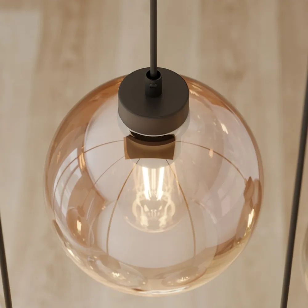 TK Lighting Pendellamper|Pendellamper > Cubus hængelampe, 74 cm, 6 lyskilder, klar/honning/brun, glas