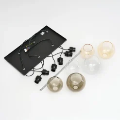 TK Lighting Pendellamper|Pendellamper > Cubus hængelampe, 74 cm, 6 lyskilder, klar/honning/brun, glas
