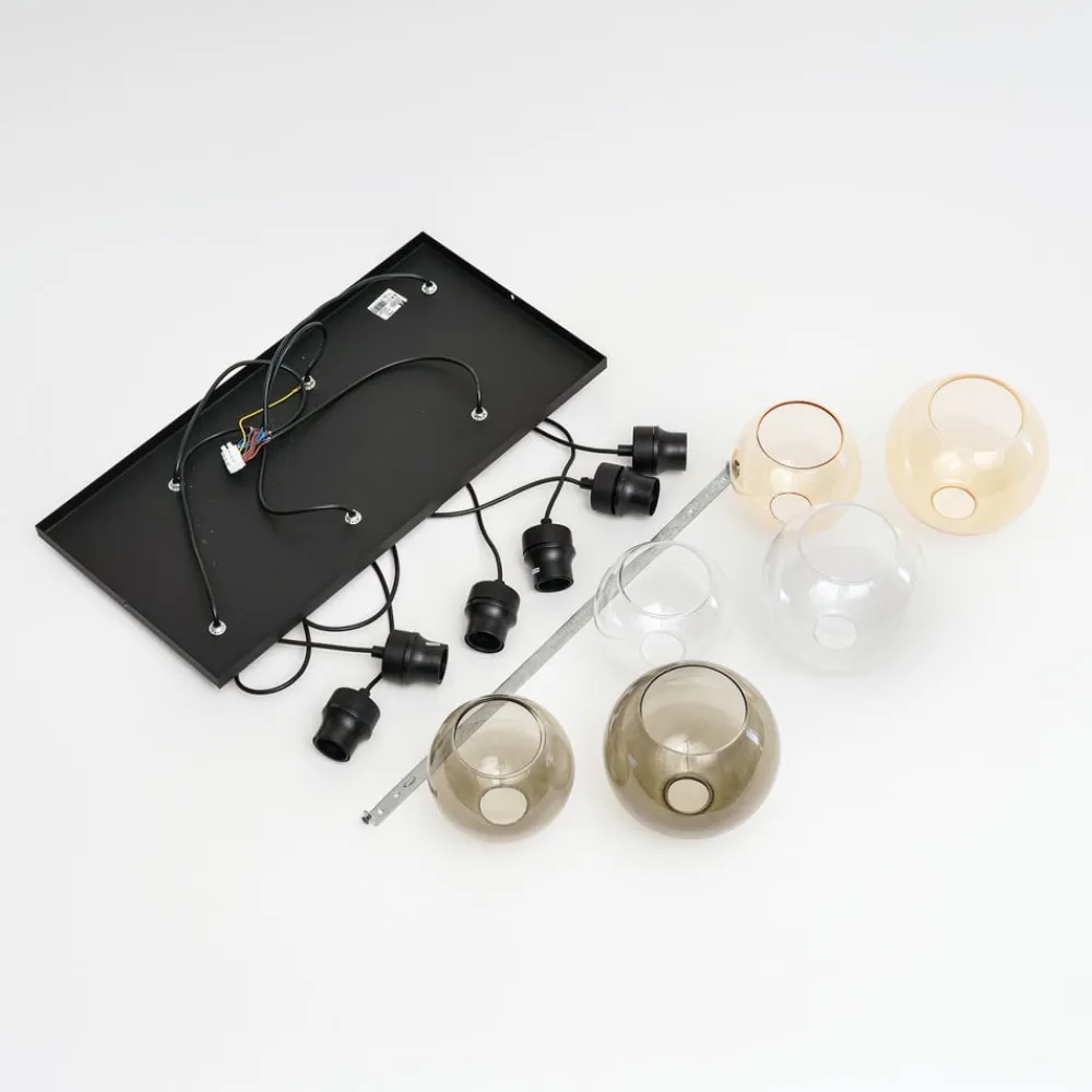 TK Lighting Pendellamper|Pendellamper > Cubus hængelampe, 74 cm, 6 lyskilder, klar/honning/brun, glas