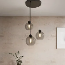TK Lighting Pendellamper|Pendellamper > Cubus hængelampe, Ø 50 cm, 3 lyskilder, røgfarvet grå, glas