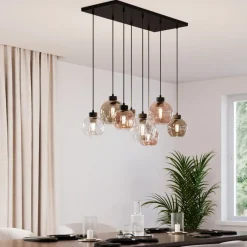 TK Lighting Pendellamper > Cubus hængelampe, 85 cm, 8 lyskilder, klar/honning/brun, glas