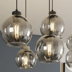 Pendellamper|Pendellamper ^ TK Lighting Cubus hængelampe, røggrå, glas, 74 cm lang, 6 lyskilder
