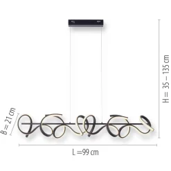 JUST LIGHT. GmbH Pendellamper|Pendellamper > Curls LED-hængelampe, sort, metal, 99 cm lang, dæmpbar