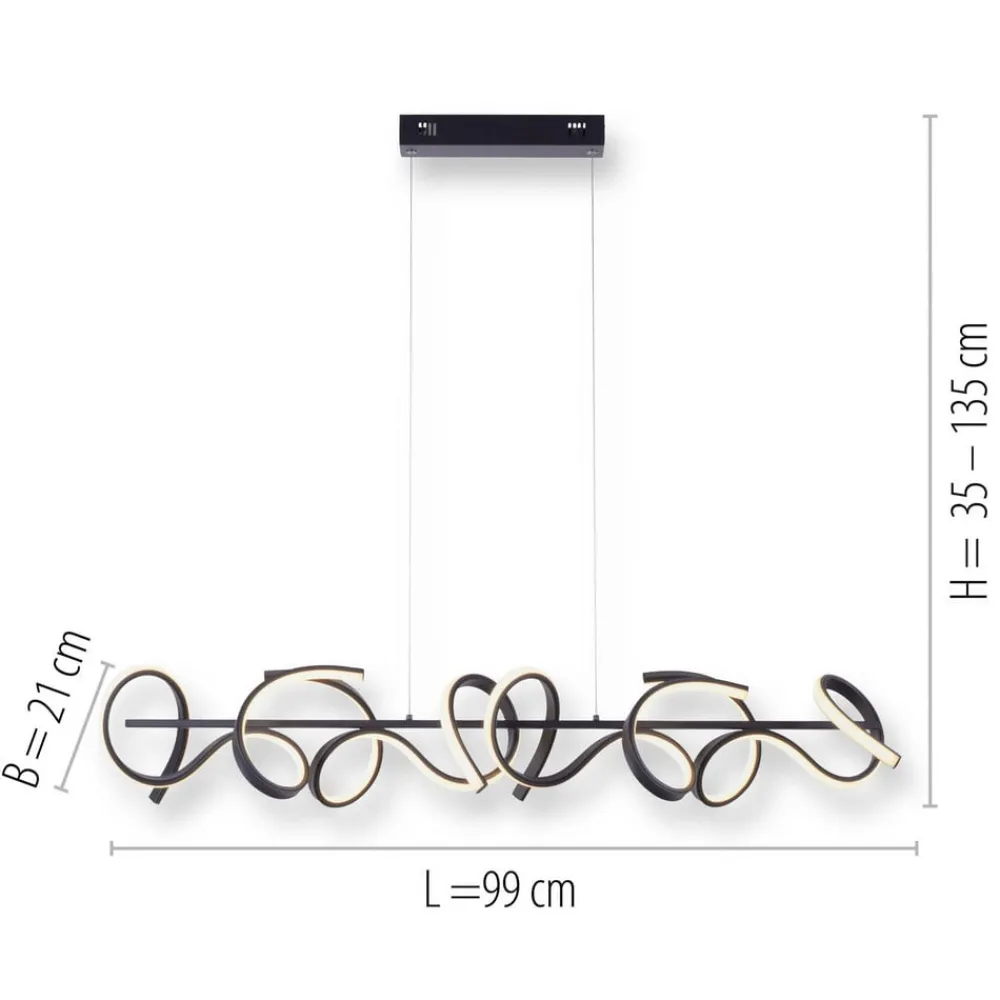 JUST LIGHT. GmbH Pendellamper|Pendellamper > Curls LED-hængelampe, sort, metal, 99 cm lang, dæmpbar