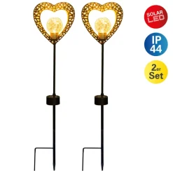 Näve Dekorationsbelysning|Solcellelamper > Deco-solcelle hjerte, jordspyd, LED varm hvid, 2x