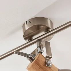 Loftlamper|Loftlamper ^ Lindby Dennis loftlampe med træ, 3 lyskilder, aflang