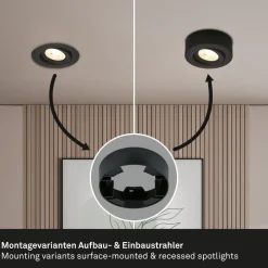 Briloner Loftlamper|Indbygningsspots > Desi indbygningslampe, sort, Ø9cm, tænd/sluk, 3000K