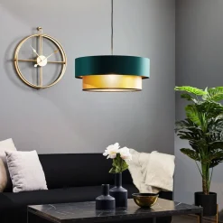 Pendellamper|Pendellamper ^ Maco Design Dorina hængelampe, grøn/guld Ø 50cm