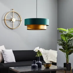 Pendellamper|Pendellamper ^ Maco Design Dorina hængelampe, grøn/guld Ø 50cm