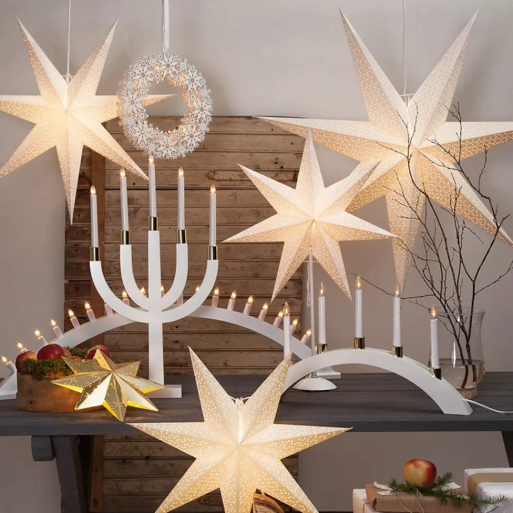 STAR TRADING Dekorationsbelysning|Julepynt > Dot papirstjerne med hulmønster, hvid Ø 54 cm