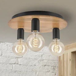 Loftlamper ^ Lamkur Lighting Dusty loftlampe, bøgetræ, sort, Ø 33 cm, 3 lyskilder