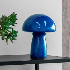 Dyberg Larsen Bordlamper > Mushroom bordlampe, blå, højde 23 cm, glas