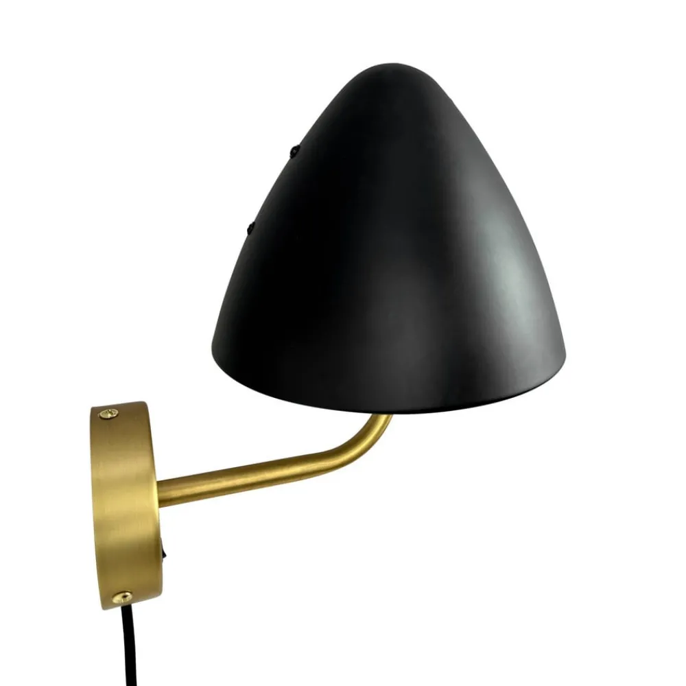Dyberg Larsen Væglamper > væglampe Oulu, sort/messing, Ø 20,3 cm