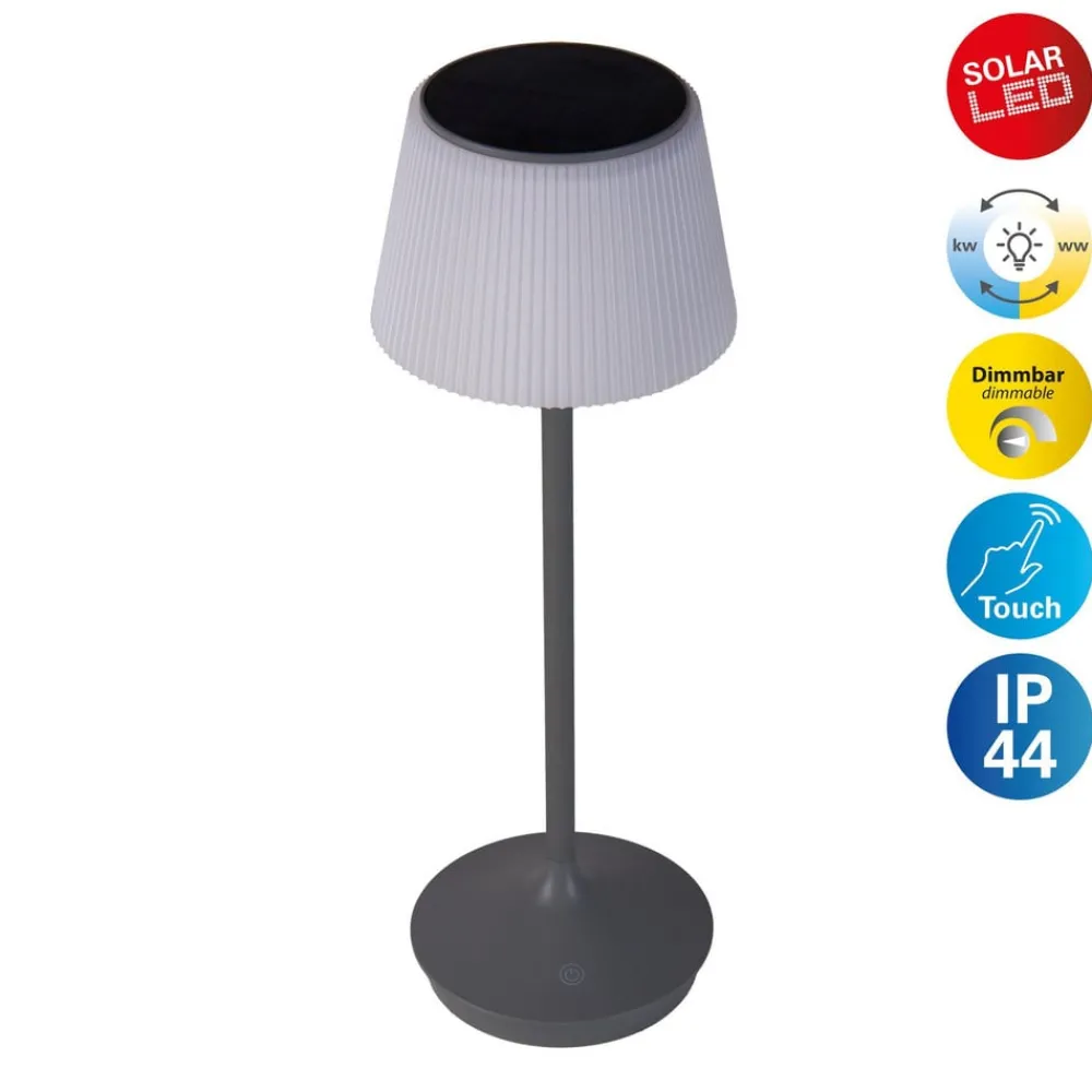 Solcellelamper ^ Näve Emmi LED-bordlampe, solcelle, CCT, opladelig, grå