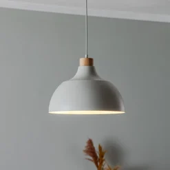 Pendellamper|Pendellamper ^ Envostar Kaitt hængelampe, beige, Ø 34 cm, trædetaljer