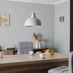 Pendellamper|Pendellamper ^ Envostar Kaitt hængelampe, beige, Ø 34 cm, trædetaljer