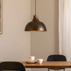 Envostar Pendellamper > Kaitt hængelampe, brun, Ø 34 cm, trædetaljer