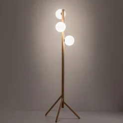 Gulvlamper|Gulvlamper ^ TK Lighting Estera gulvlampe, opalglas, træramme, 132 cm, 3 lyskilder